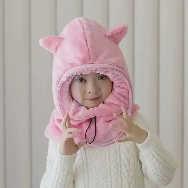 BuPao Yiwu agent Winter Beanie Hat Cycling Windproof Hood With Pvc Face Veil Bicycle Keep Warm Hooded Cold Bib For Women