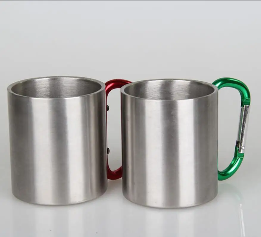 Outdoor Camping carabiner Handle double wall Stainless Steel Cup