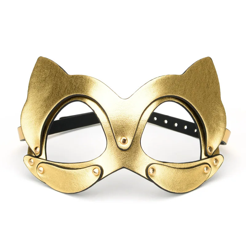 Кожаный повязка на глаза кошка БДСМ секс-игрушки для пикантных маскарада секс-ведомый флирт бондаж снаряжение латекс фетиш Золотой эротический капюшон