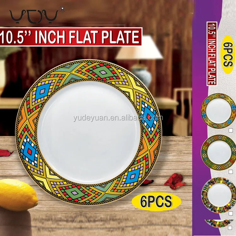 YDY factory classic traditional arts Eritrean saba royal design porcelain 10.5inch 6pcs flat Ethiopian plate set