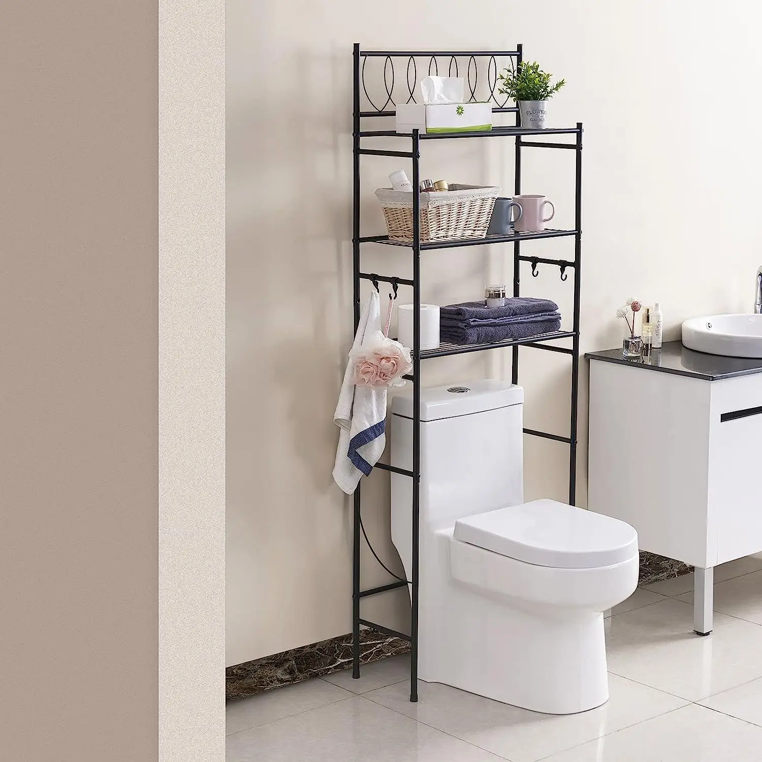 Home Tier Towel Space Saver Organizer Shelf Display Stand Shelves Bathroom Over The Toilet Storage Rack