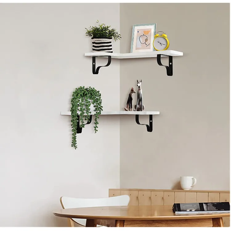 
Custom wall corner with bracket floating wall decoration wooden storage rack 