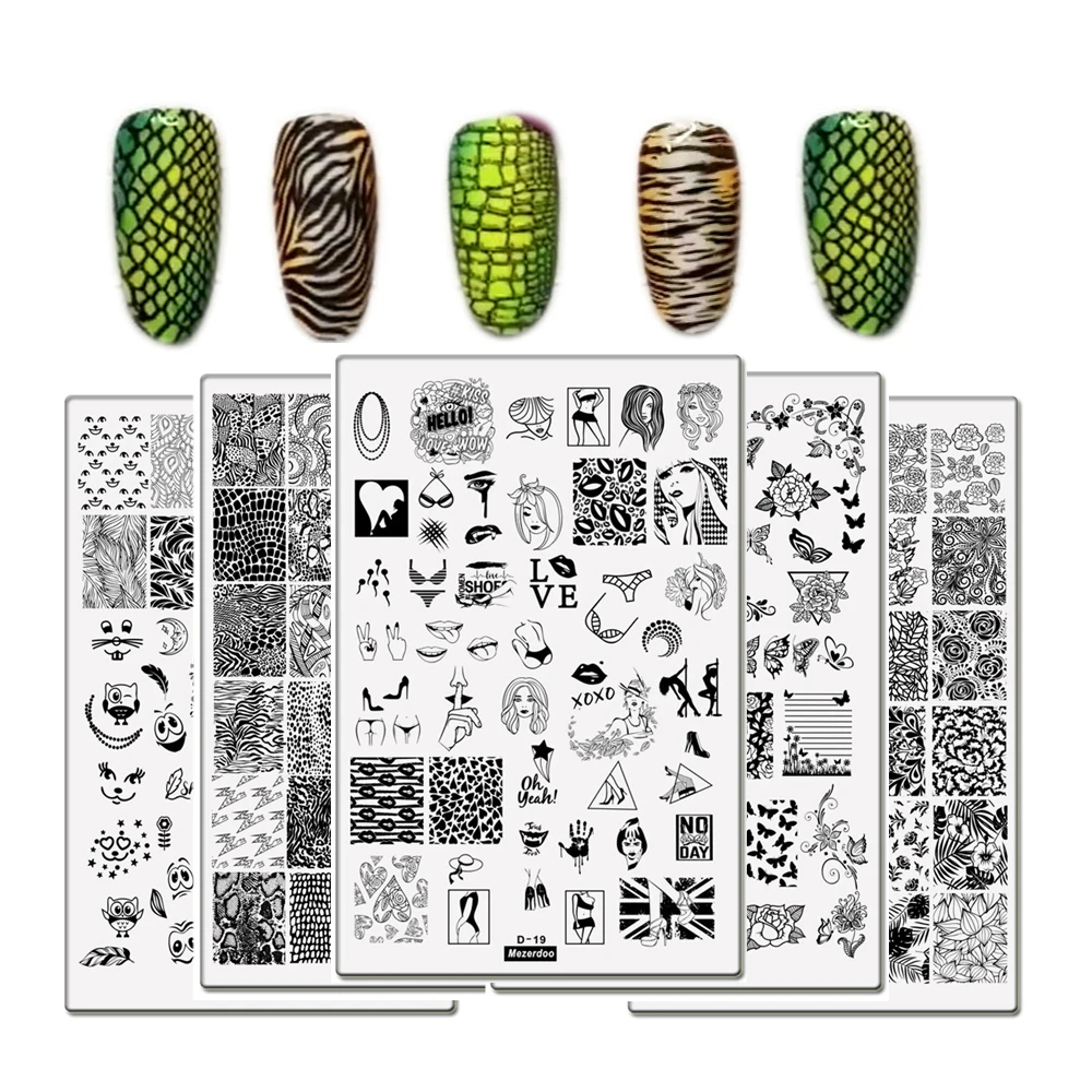 
Nail Stamp Snake Big Size Full Cover Nail Stamping Plates 14.5*9.5cm Lace Heart Sexy Girl Punk Style Manicure Nail Art Template 