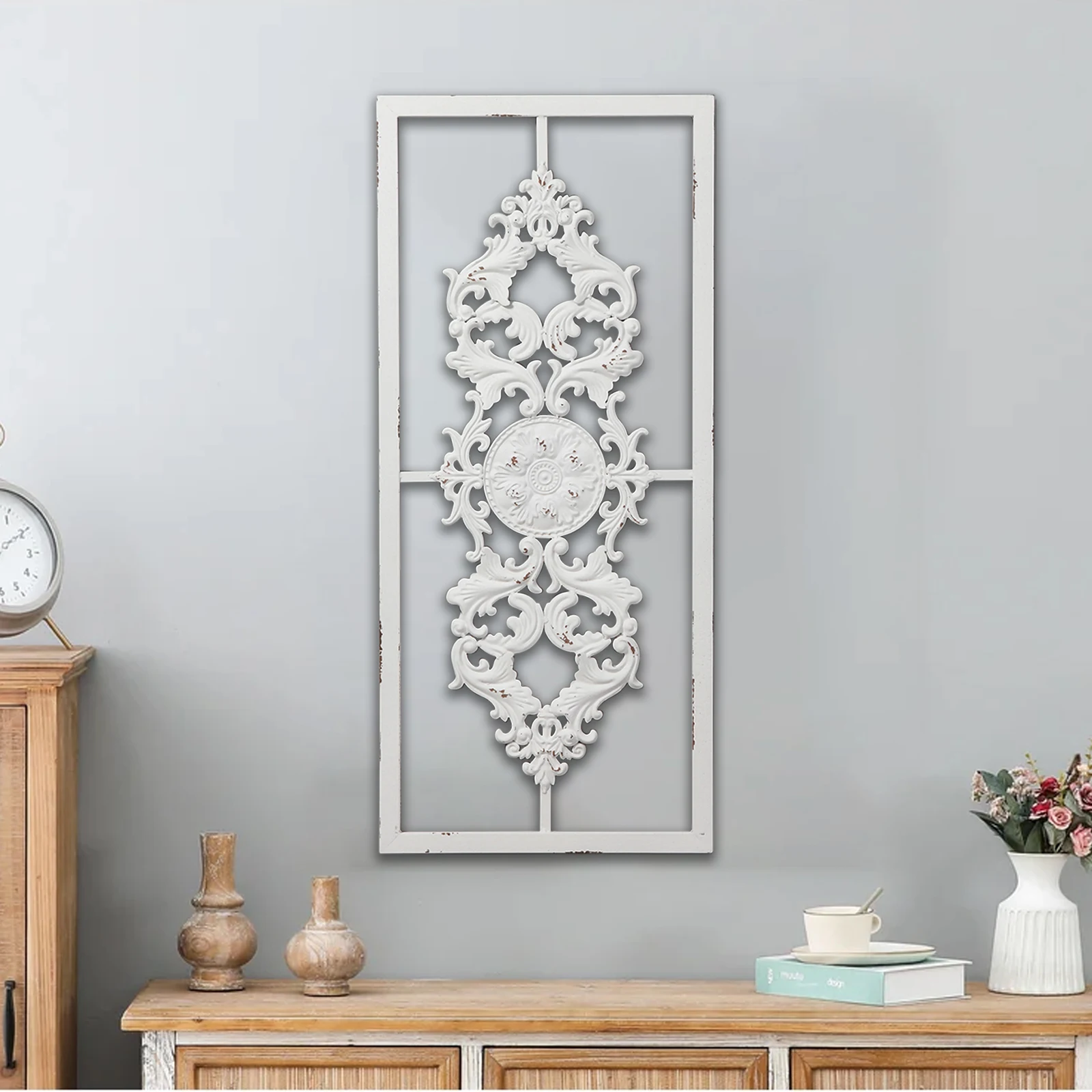 Handmade Rectangular Metal Sculpture Wall Pendant Home Decor,Wholesale Interior Distressed Craft Carved Wall Panels Wall Decor