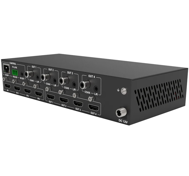 individually scaled 4x4 HDMI 4K HDR Matrix Switcher 18GBPS  EDID RS232 TCP/IP analog L/R and Coaxial ports output