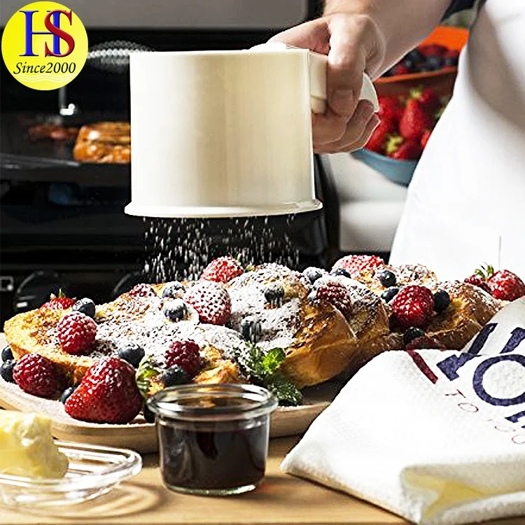 Stainless Steel Sugar Powder Sieve 60 Mesh Hand Crank Plastic Flour Sifter