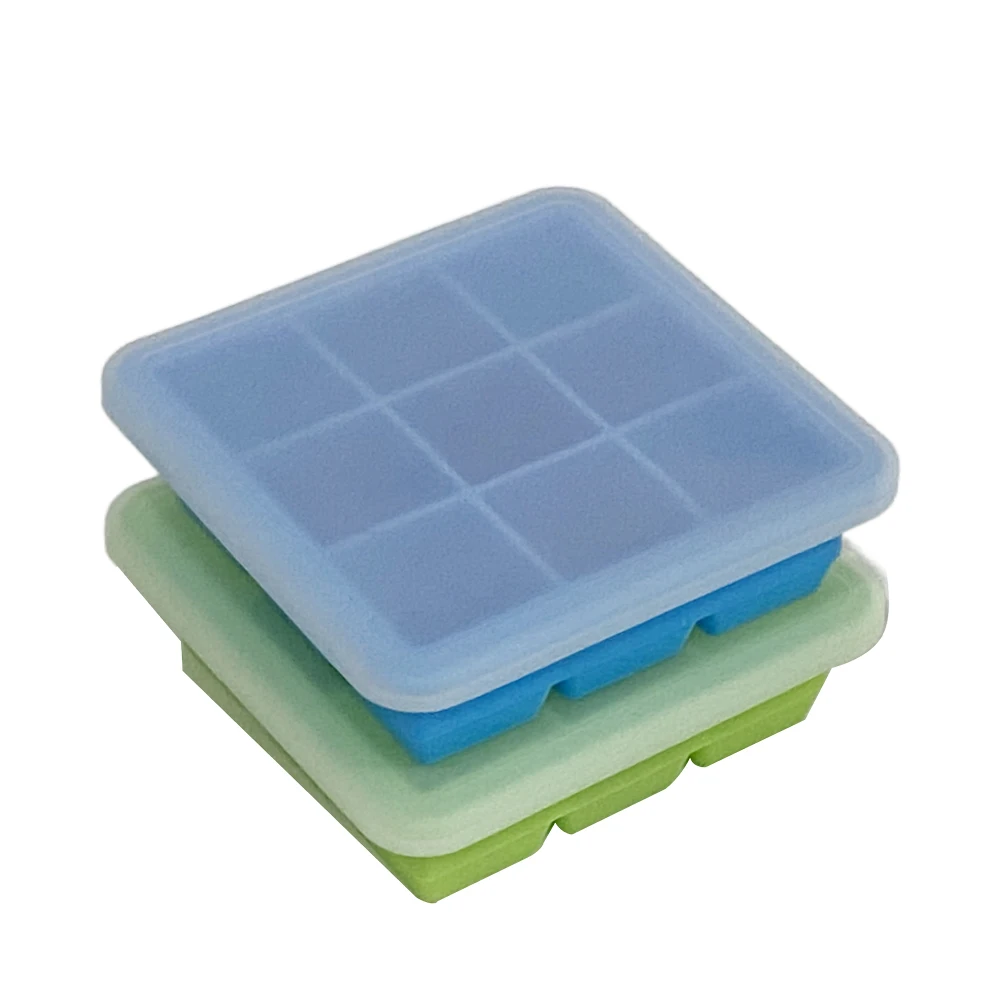 WONDERFUL New Design BPA Free Silicone Big Ice Cube Mold 9 Cavities Square Large Ice Cube Trays with Lid