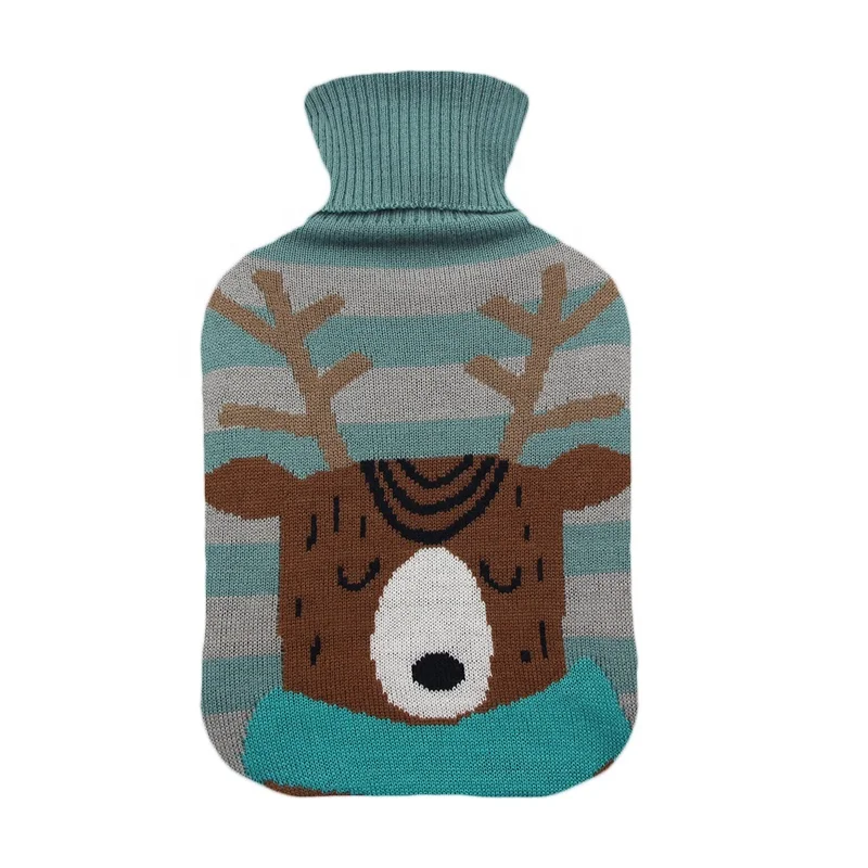 factory direct sale hot compress christmas gift hot water bottle bag rubber 2000ml with knitted cover