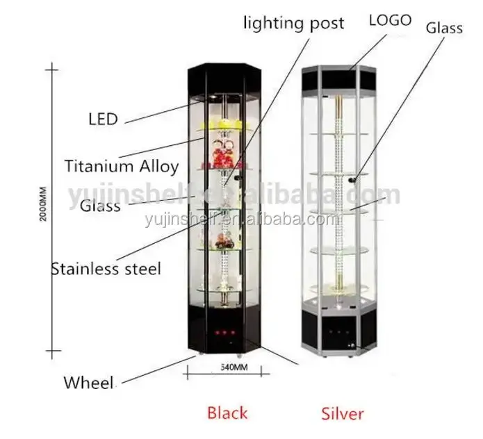Hexagon rotating phone Display Cabinet And Glass Showcases And Display Cases For cell phone Showcase