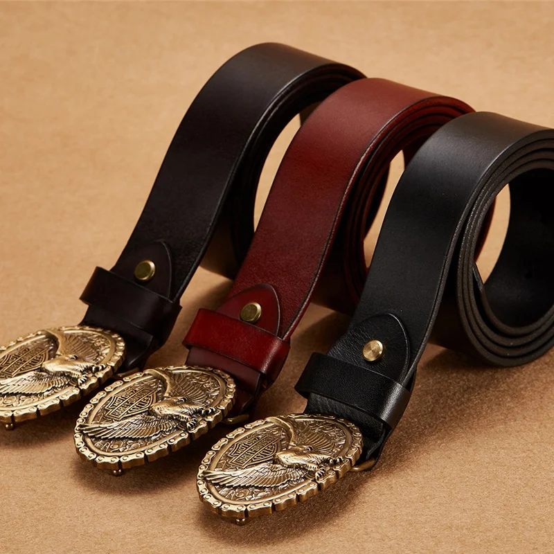 Italian Leather Man Waist Belt with Eagle Buckle