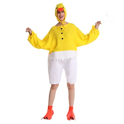 Adult Funny Chick Onesie Cosplay Polyester Suit Stage Hats and Foot Covers Halloween Performance Costumes