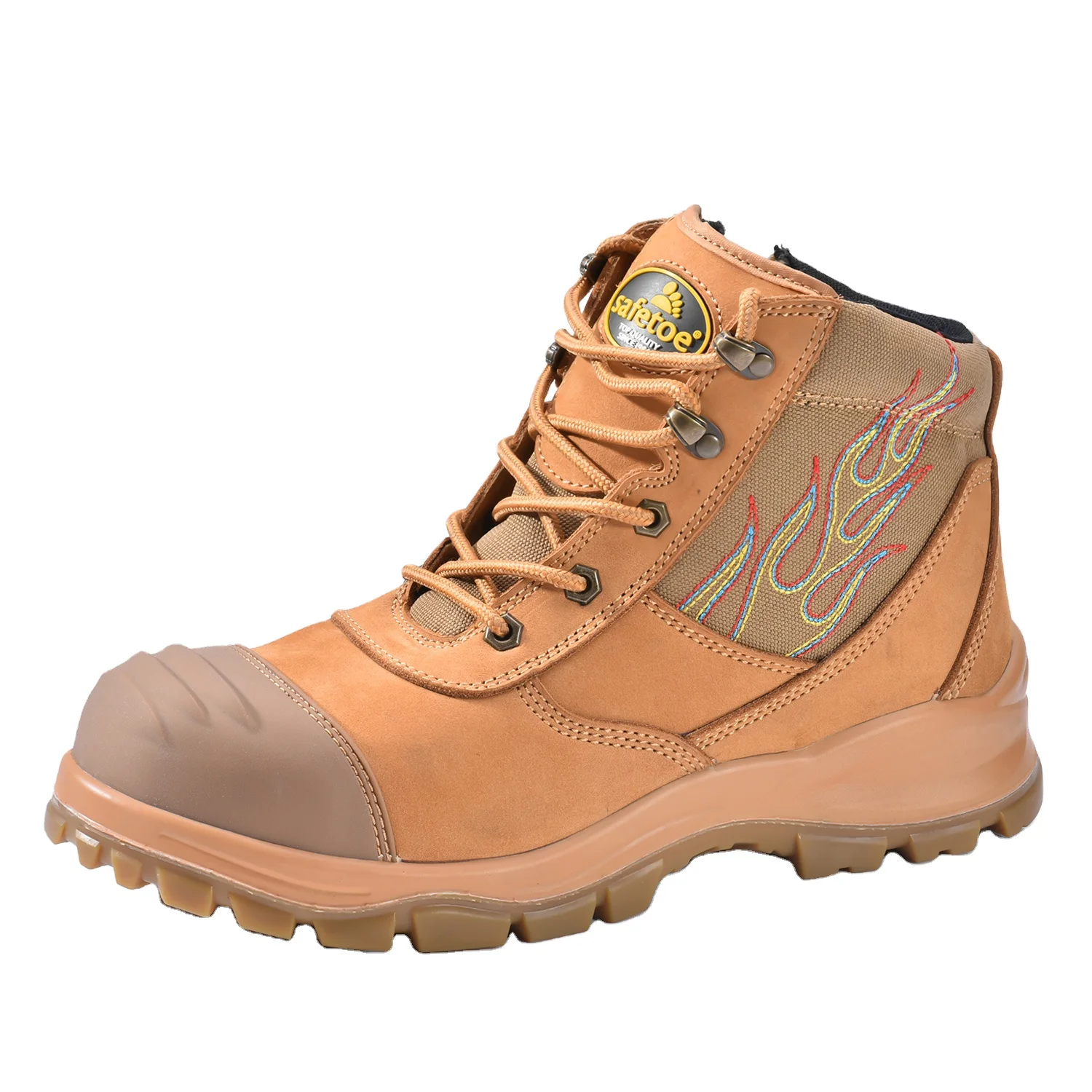 
American ANSI Leather Men Safety Shoes, HRO 300 Heat Resistant Rubber Sole Industrial Work Boots with Composite Toe 
