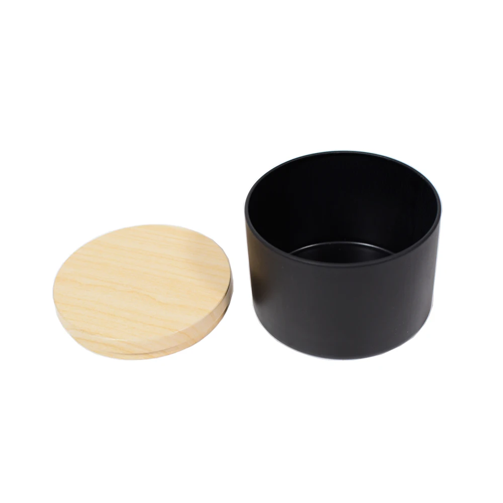 Wholesale Custom Printing Empty Metal Candle Tin Cans Scented Candy Mint Candle Packaging Tin Boxes Wood Grain Printed With Lid