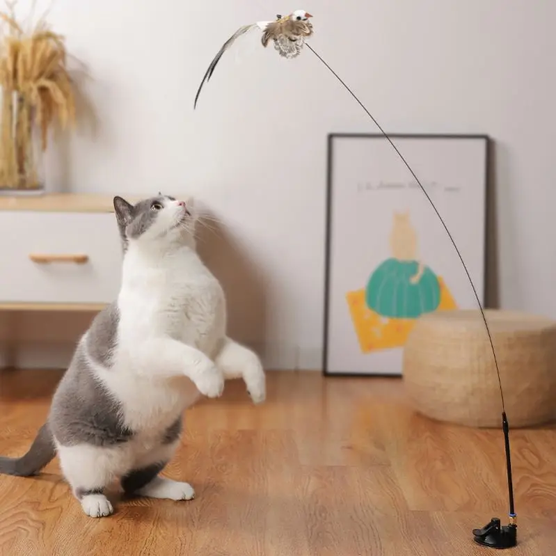 Simulation Bird interactive Cat Toy Funny Feather Bird with Bell Teaser Wand Toy Cat Supplies Cat Stick Toy for Kitten Playing