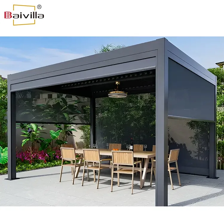 Exterior garden waterproof louvered roof pergolas ideas aluminum canopy shade cover pergola set