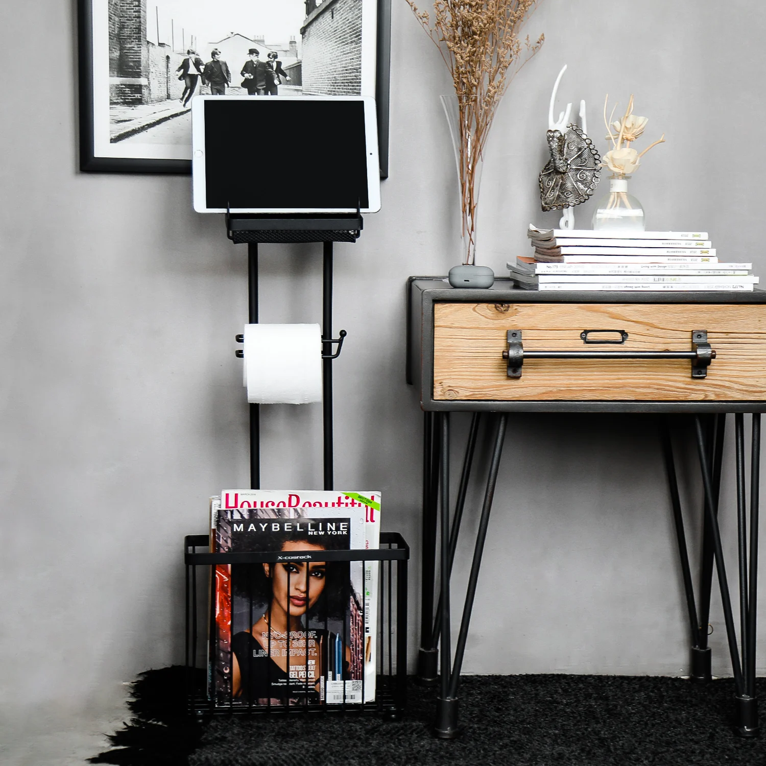 Hot sale Freestanding Toilet Paper Holder Tissue Rack Scroll Stand Roll Dispenser with bathroom over toilet storage shelf