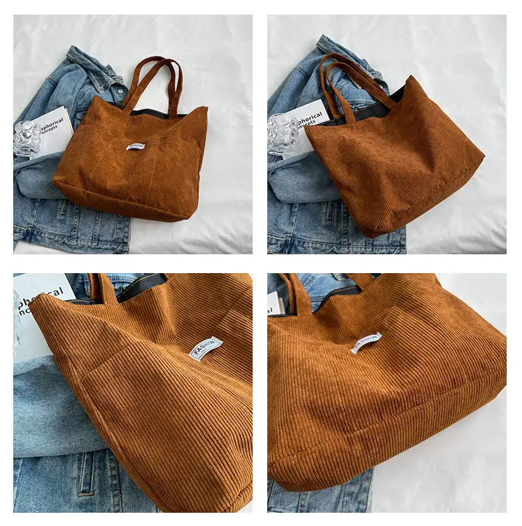 Wholesale High Quality Reusable Custom carry corduroy shoulder shopping tote bag