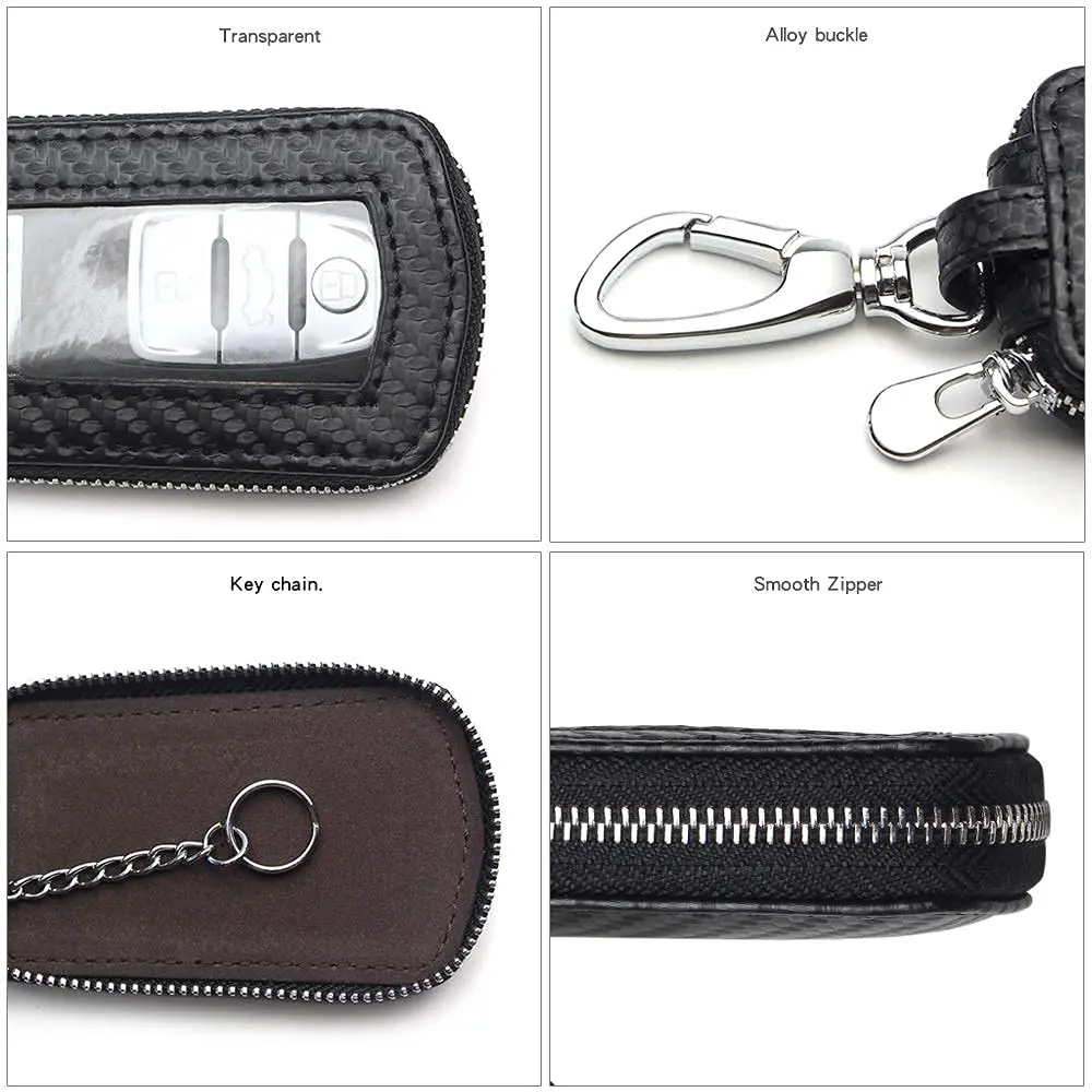 2024 New QQgift OEM Custom Black Car Key Case Genuine Leather Car Smart Key Fob Holder For Remote Carry Storage Key With Zipper