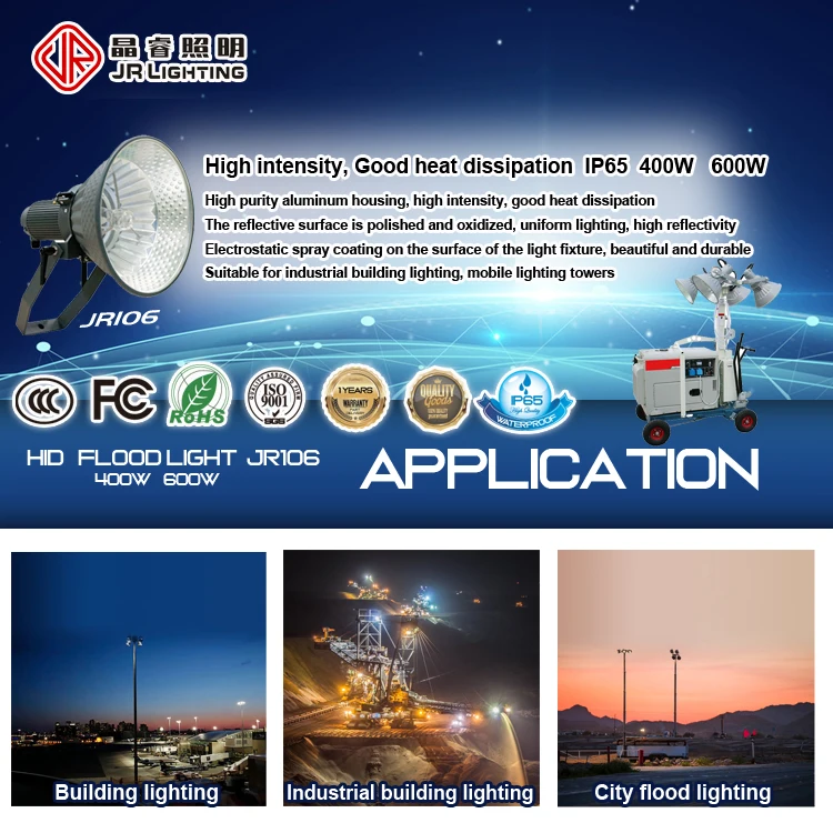 Easy to adjust site lighting angle 400W metal halide flood light with complete unit of handles