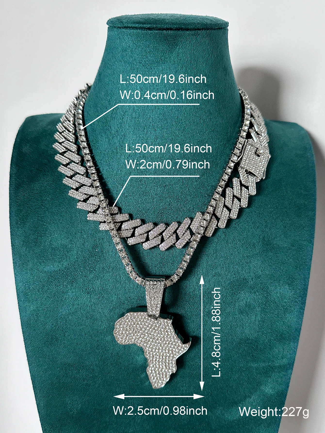 3PCS/SET Big Size Africa Map Pendant Necklace Women Men Hip Hop Layered Necklace Pendant with Tennis Chain