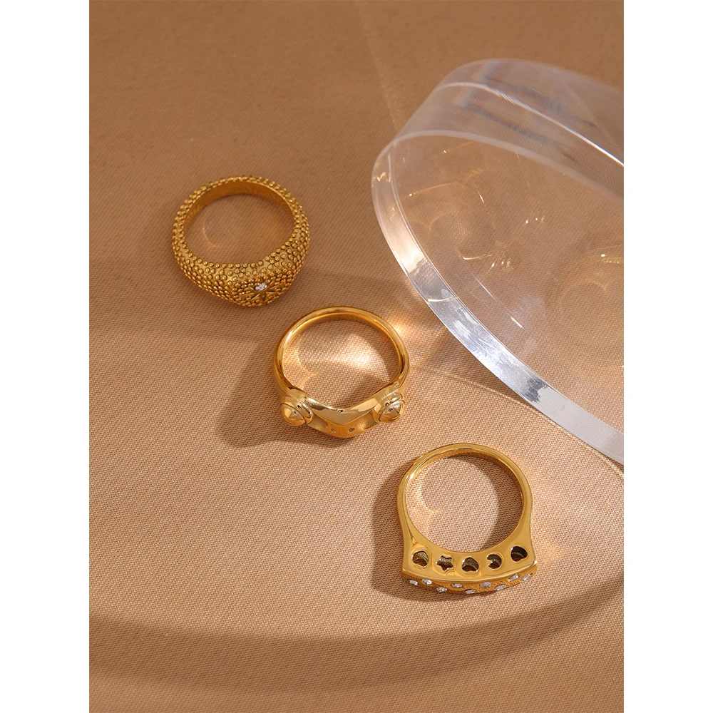 JINYOU персонализированное животное 18k позолоченные Водонепроницаемые Кольца из нержавеющей стали лягушка геометрическое сердце кольцо для женщин