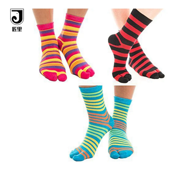 JL-A1171 New Arrival Cotton Crew Sock Women Striped Casual Sock 2 Toe Socks Sox For Sale