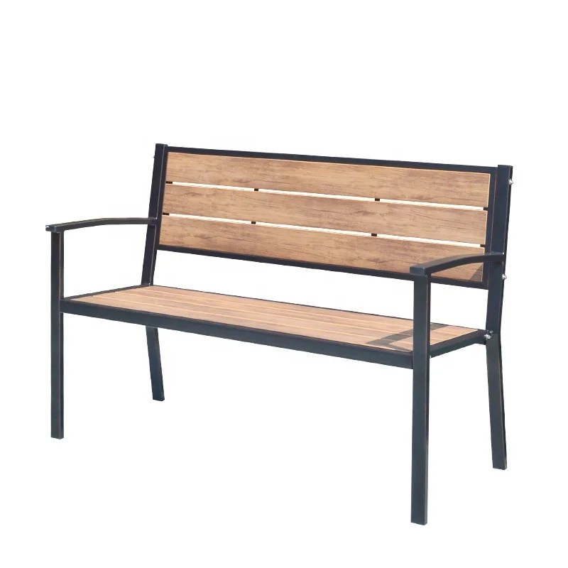 Hot Sale Simple Style Outdoor Courtyard Patio Public Park Iron Frame Plastic Wood Garden Benches