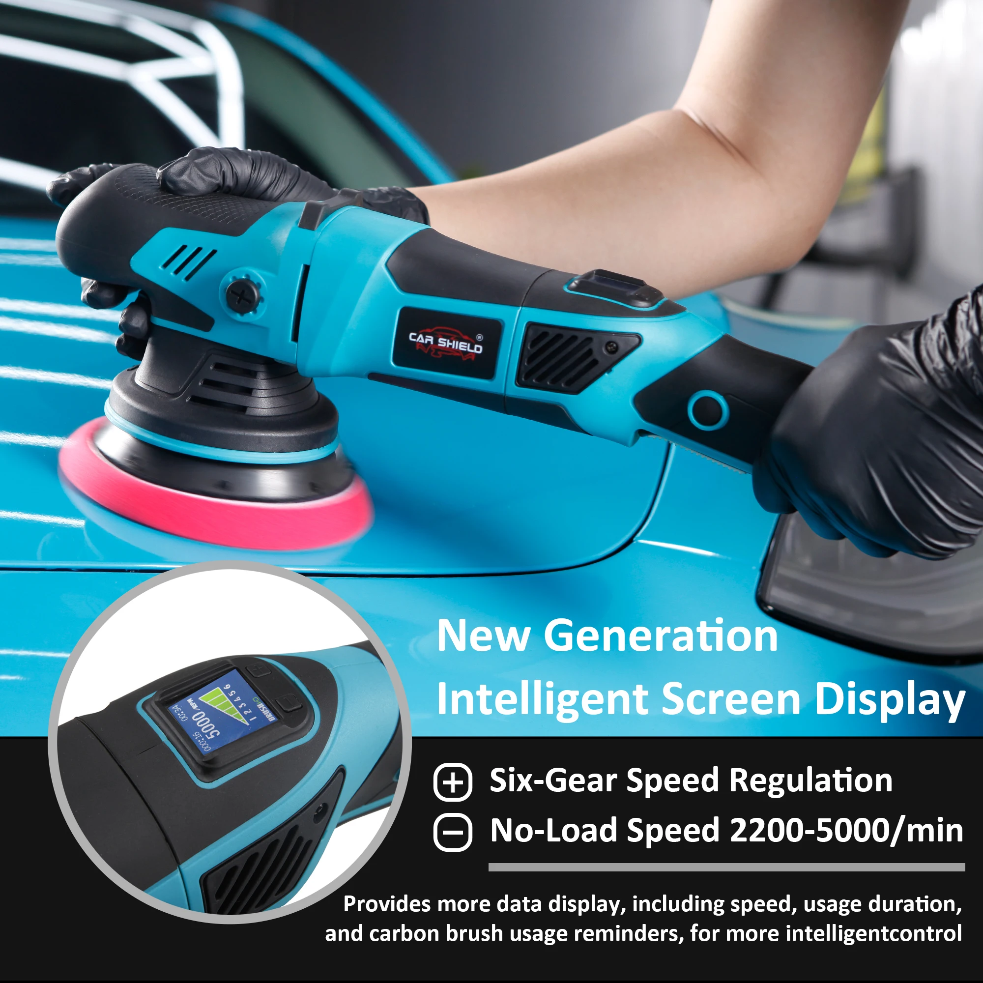Car Shield 6 Inch 21mm Digital Long Throw Dual Action Polisher Random Orbital Polishing Machine for Premium Quality