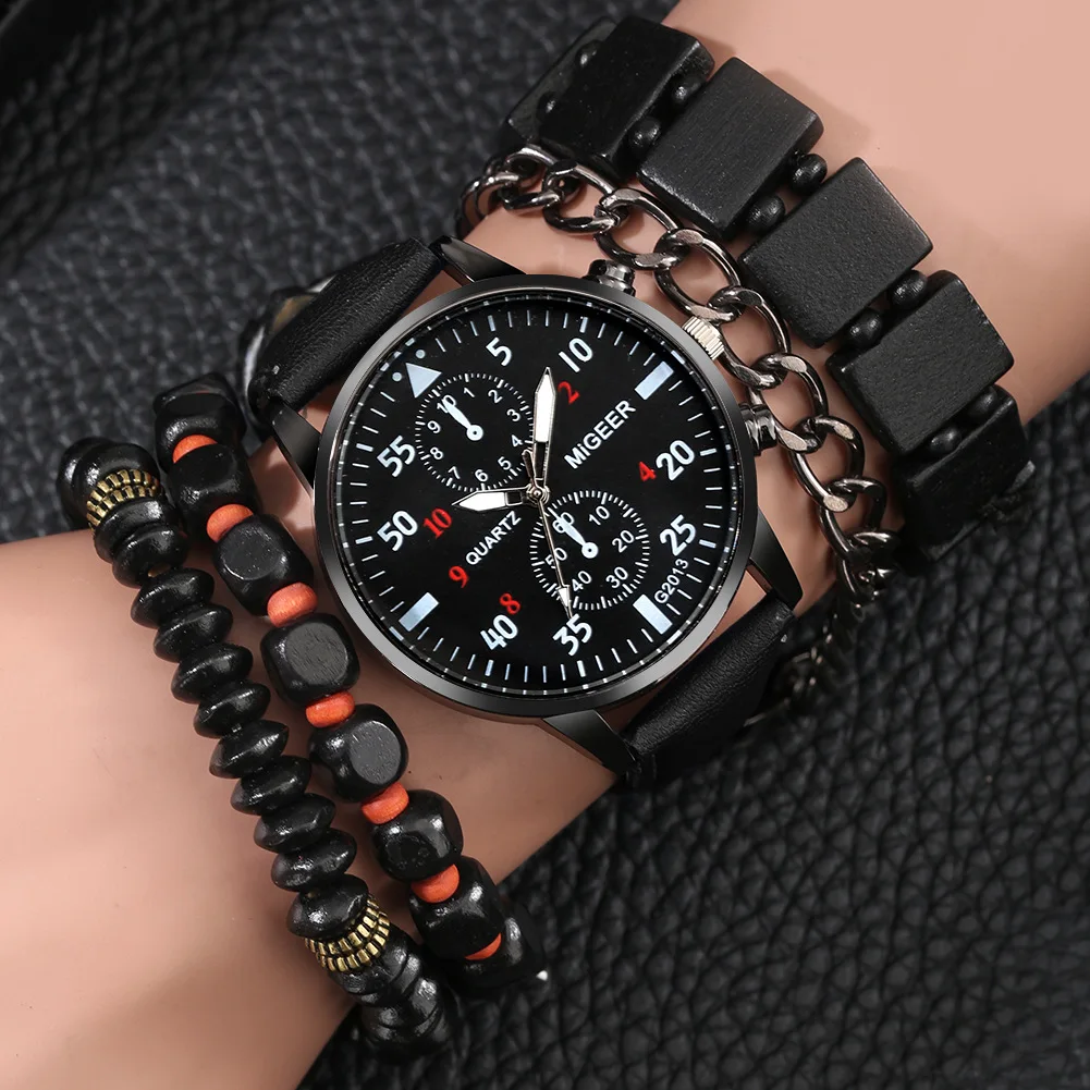 Hifive Wholesale cheap price Alloy fashion Quartz watch Classic boy bracelet and Watches set for men