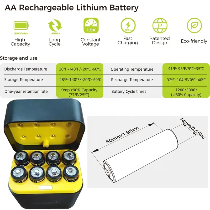 1.5V Li-ion lithium battery AA 3600mWh battery with smart charger 1.5V Lithium Battery