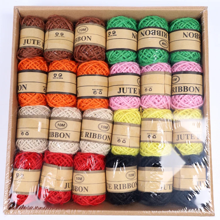 Wholesale 16 Designs 24 Rolls/box Colored Natural Jute Twine String Rope for Gift Packing and DIY Arts