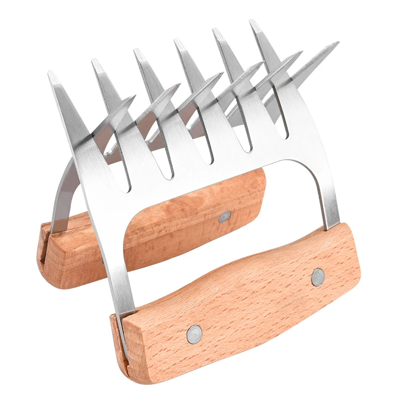 Meat shredder stainless steel claws 2-piece set meat cutter with wooden handle