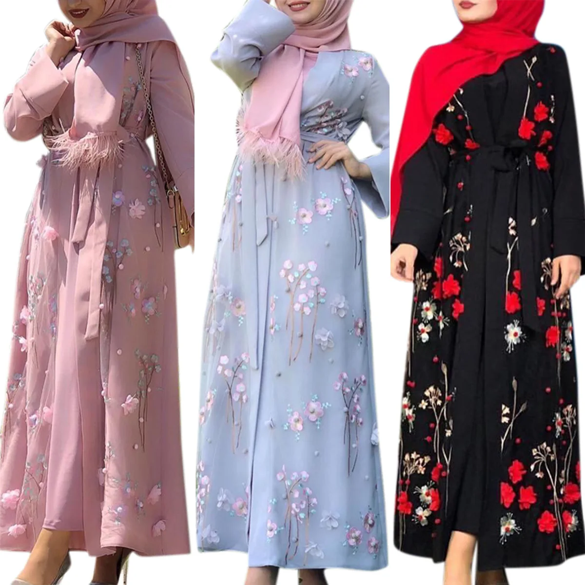 Women Abaya Dubai Turkey Muslim Hijab Dress Lace Floral Kaftan Evening Dresses Islam Fashion Clothes Kimono