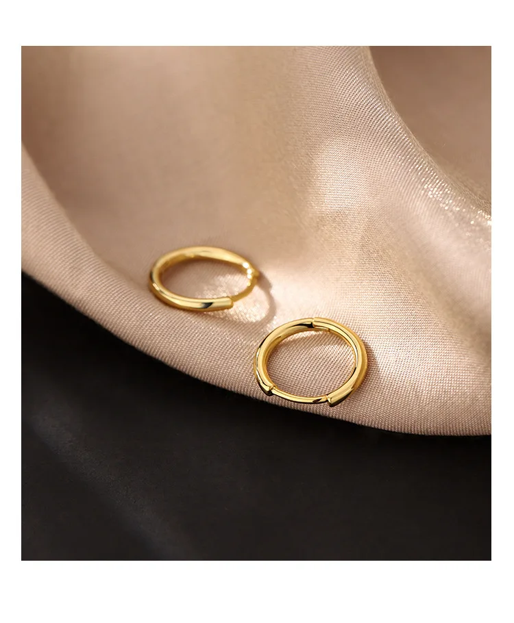 Glossy Hoop Earrings 925 Silver Gold Color Earrings Piercing Accessory Trendy Huggie Female Hoops For Women