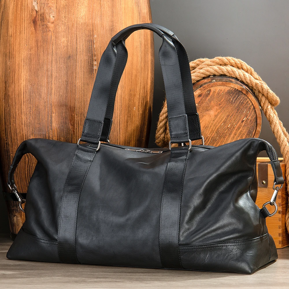 Marrant men genuine leather travel duffle bag travel weekend overnight sport gym duffel bag leather duffel bag for men