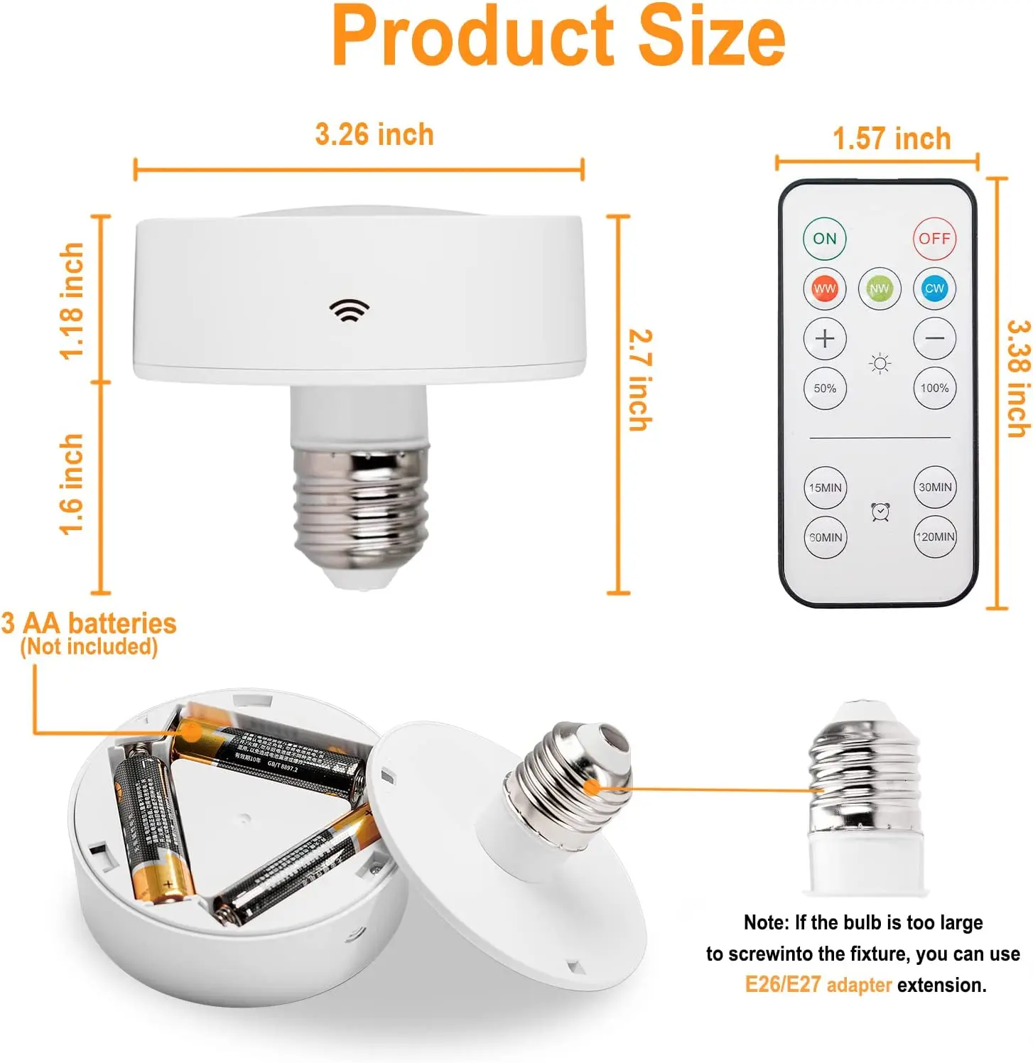 Battery Operated Light Bulbs for Lamps with Remote Timer Dimmable LED Puck Lights with E26 /E27 Screw