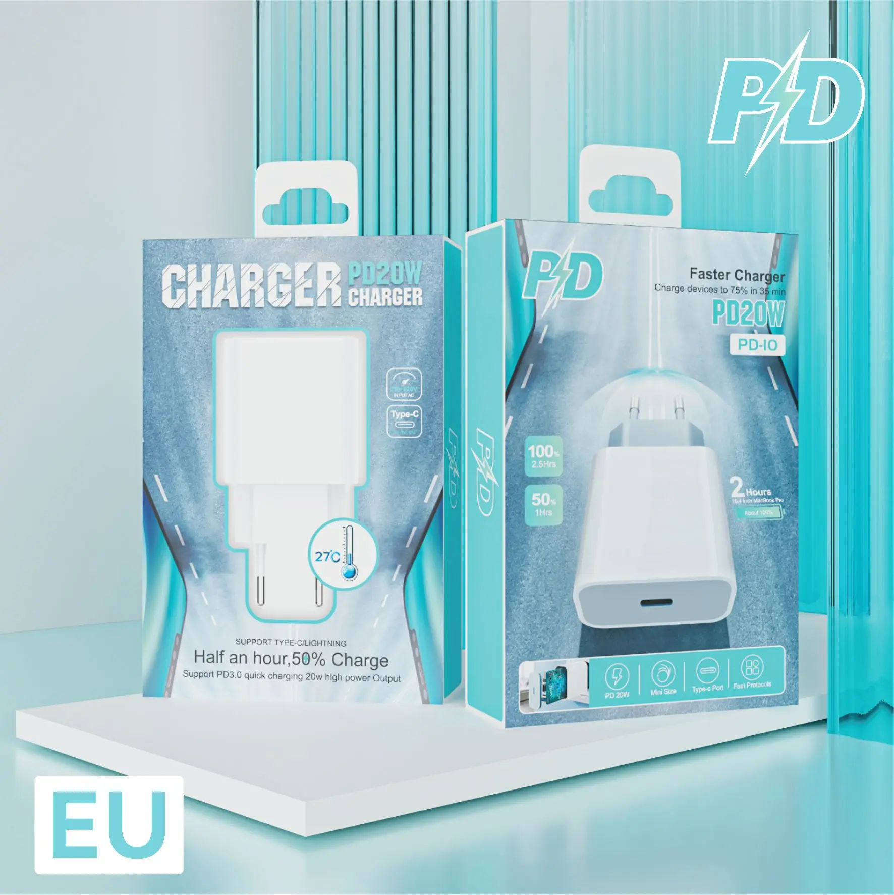 PD 20W  EU US Plug  Charger Adapter QC3.0 Fast Charging USB Travel Mini Quick Charger