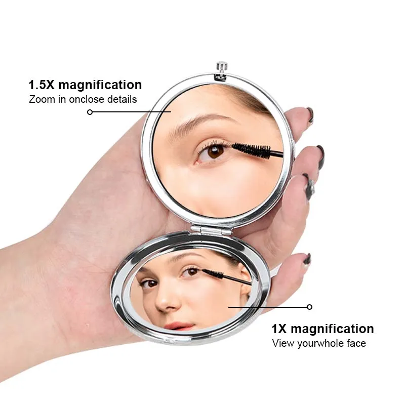Portable Travel Gift 1x/2x Magnifying Metal Makeup Mini Folding Handheld Gold Compact Mirror Small Mirror for Purse