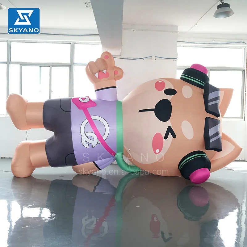 Inflatable Cartoon Puppy Wearing Glasses Cartoon Dog Inflatable Animal Sculpture Polyester Sculpture Artwork