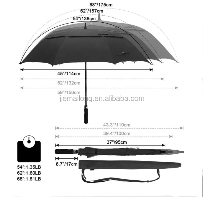 Automatic Open Golf Umbrella Extra Large Oversize Double Canopy Vented Windproof Waterproof Stick Umbrellas