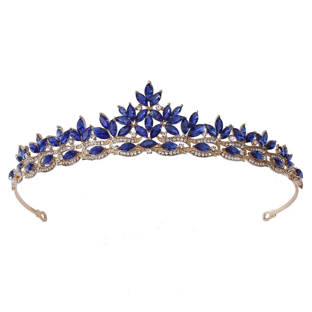 Bridal Korean Diamond Festival Tiara Gold Wedding Birthday Leaf Gemstone Tiara Headband Pageant Crowns Custom Made Tiara