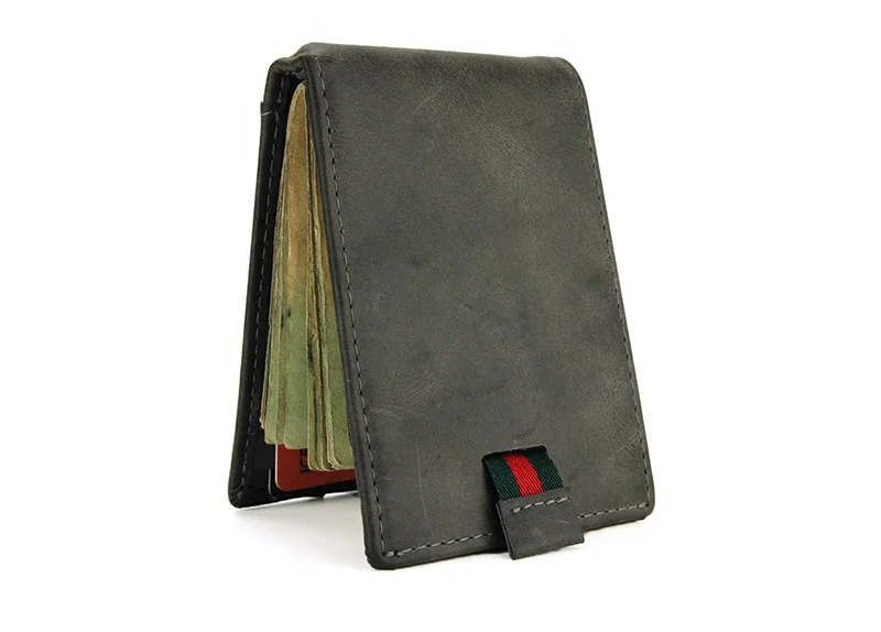 
Vintage cowhide wallet money clip retro army green bifold RFID wallet fashion leather wallet for men 