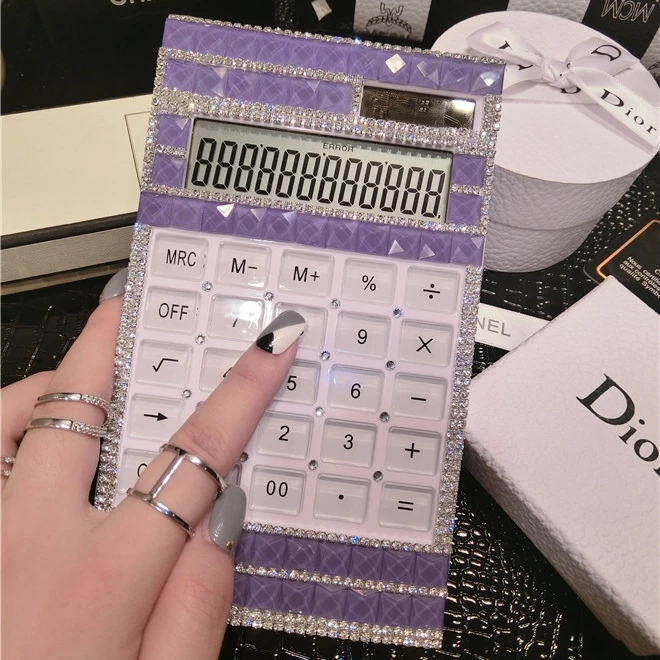 Bling Diamond Rhinestone Slim Portable Mini Calculator Solar Power Energy Crystal Keyboard Dual Power Supply Wholesale