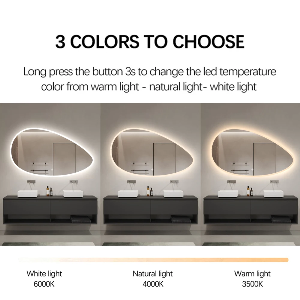 Luxury Irregular Led Mirror Touch Screen Bathroom Mirror With Heating Defog Smart Mirror For Villa Hotel Project