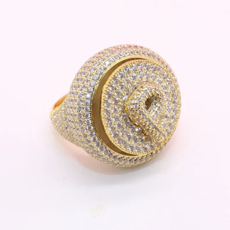 Hip Hop Fine Jewelry Iced Out VVS Moissanite Initial Letter Rotatable Ring Rock Sterling Silver 925 Custom Name Ring