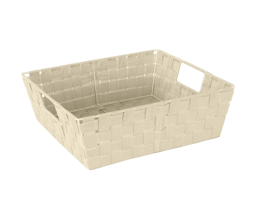 Large Shelf Woven Strap Tote | Decorative Storage Basket | Built in Handles | Organization |