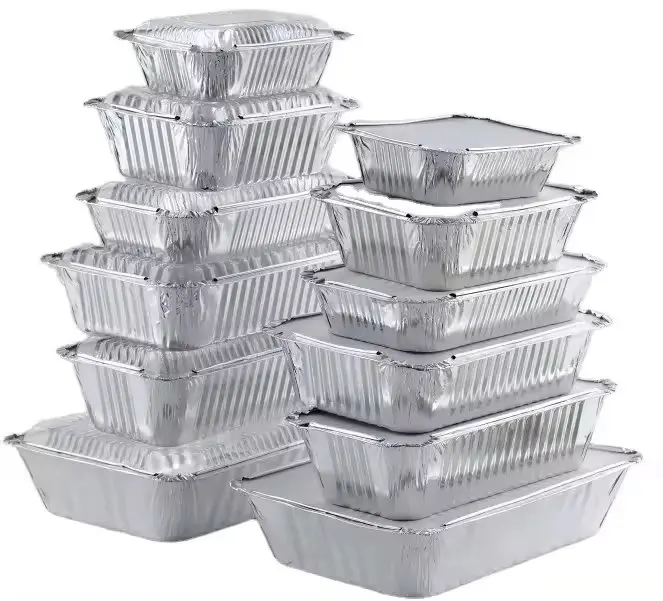 Tin Foil Container With Lid Disposable Takeaway Lunch Pan Buffet Dishes Aluminum Foil Baking Tray