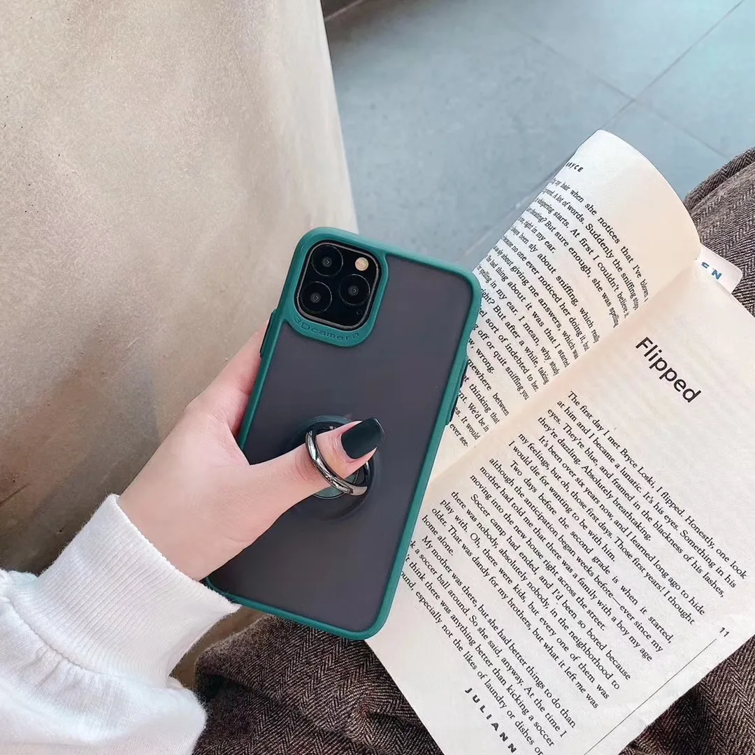 Dropshipping Ring buckle solid pure color 2 in 1phone case for iPhone 11 pro max