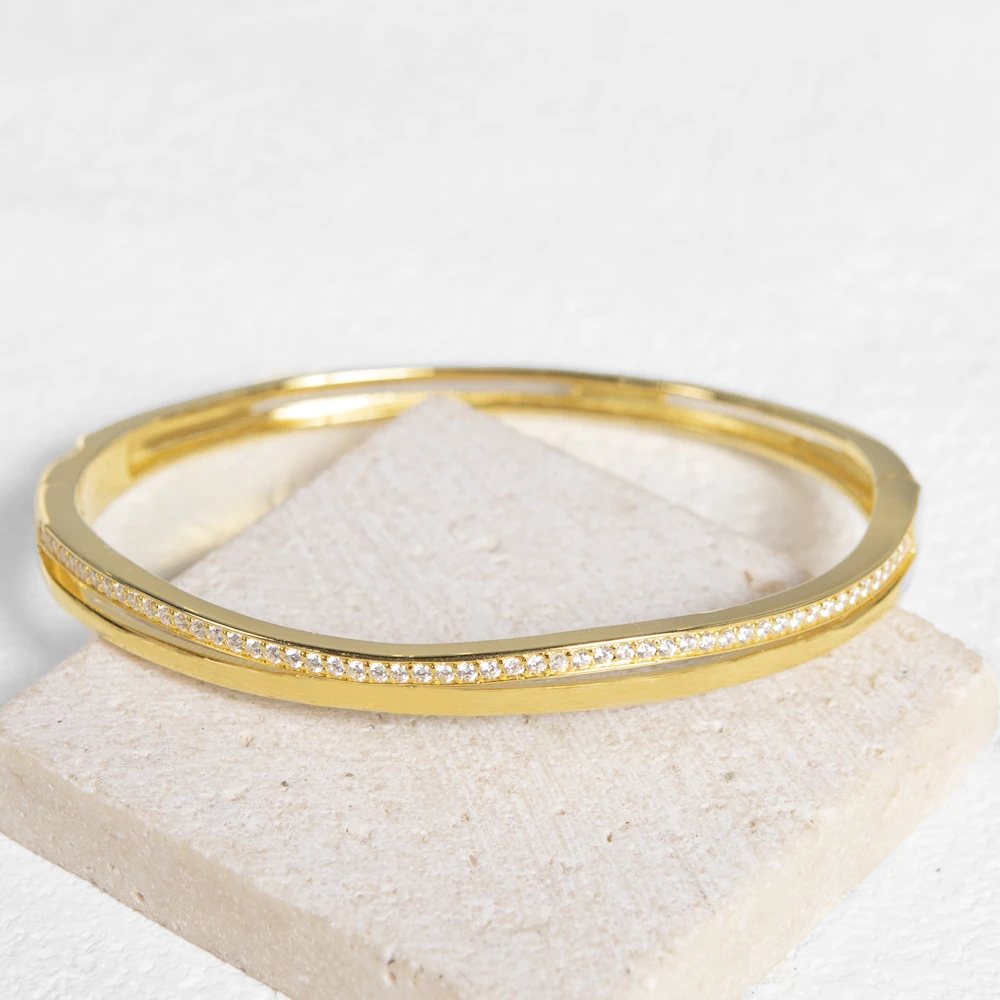 Carline 925 sterling silver custom 18k gold plated bilayer irregularity zircon gold bracelet jewelry for women girls