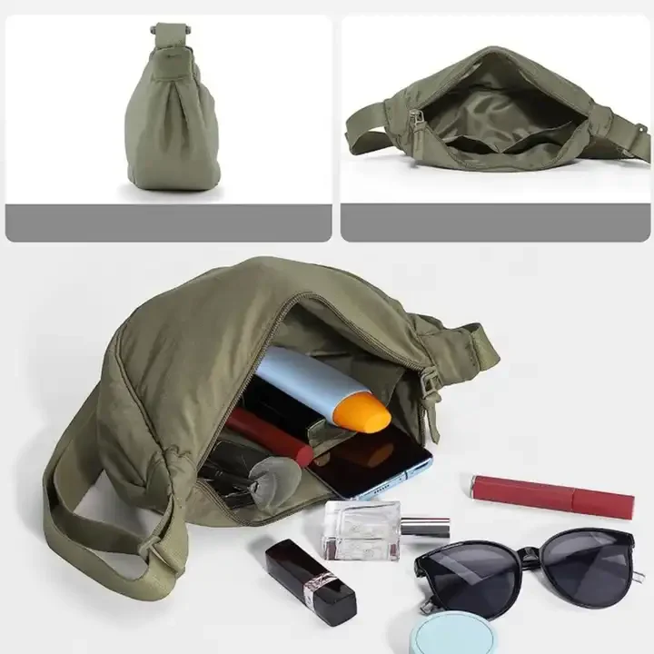 Nylon Crescent Dumpling Banana Bag Women Men Small Daypack Sling Shoulder Crossbody Messenger Bag with Adjustable Strap